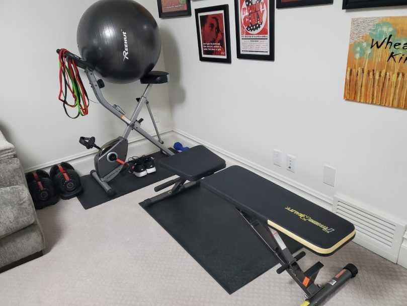 workout space in the den